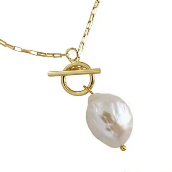 Baroque Pearl Pendant Necklace. 925 Sterling Silver. #1082 - Picture 1 of 9